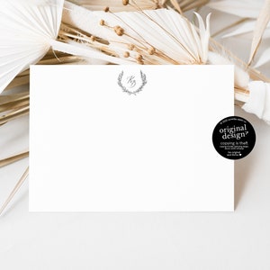 Druckbare Monogramm Kranz Karte Vorlage | Personalisiertes Briefpapier Design | DIY Digital Download