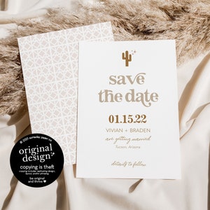 desert save the date template, printable cactus save the date, boho wedding announcement, rust save our date card, desert wedding, download