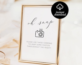 disposable camera sign for wedding, printable oh snap, capture the love, 8x10, 5x7, photo instructions, instant download pdf