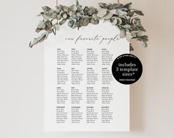 printable seating chart template, minimalist black and white seating chart, our favorite people, your seat awaits, 18x24, 24x18, 24x36