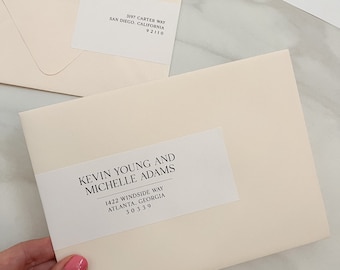 modelo de etiqueta de endereço faça você mesmo, envelope de convite de casamento moderno para endereçamento de convidados, adesivos para impressão 8x2 polegadas, download editável