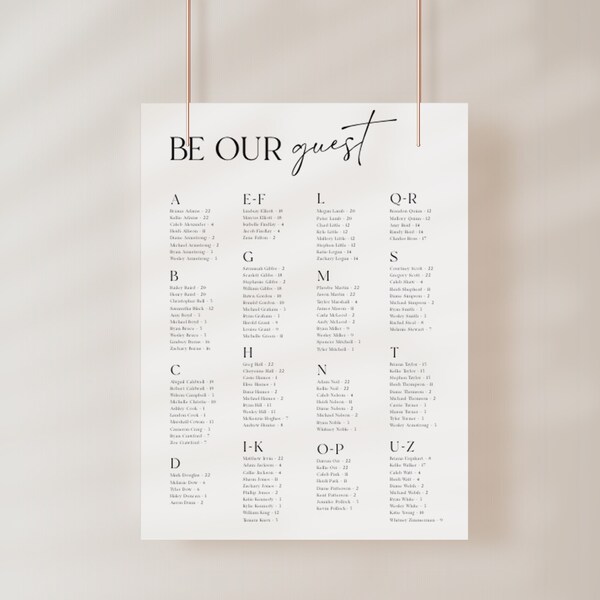 Wedding Seating Chart Alphabetical Template Etsy