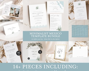 agave wedding invitation bundle, Acre Baja save the date, Mexico destination wedding templates, Cabo welcome itinerary, matching set
