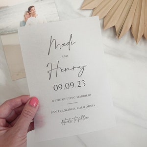 Pergament Save the Date Vorlage, druckbare minimalistische Save Our Date Karten, durchscheinendes Papier diy, bearbeitbarer sofortiger Download