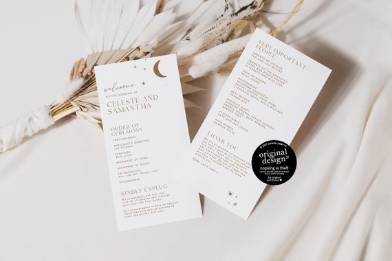 Celestial Wedding Program Template Printable Moon and Stars | Etsy