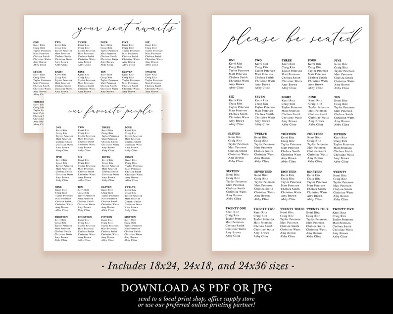 Printable Seating Chart Template Minimalist Black and White | Etsy