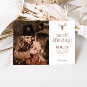 Western Hochzeit Einladungspaket, Longhorn Save the Date Vorlage, Country Hochzeit, Retro Cowboy, druckbares Menü, Willkommensschild Download Bild 3