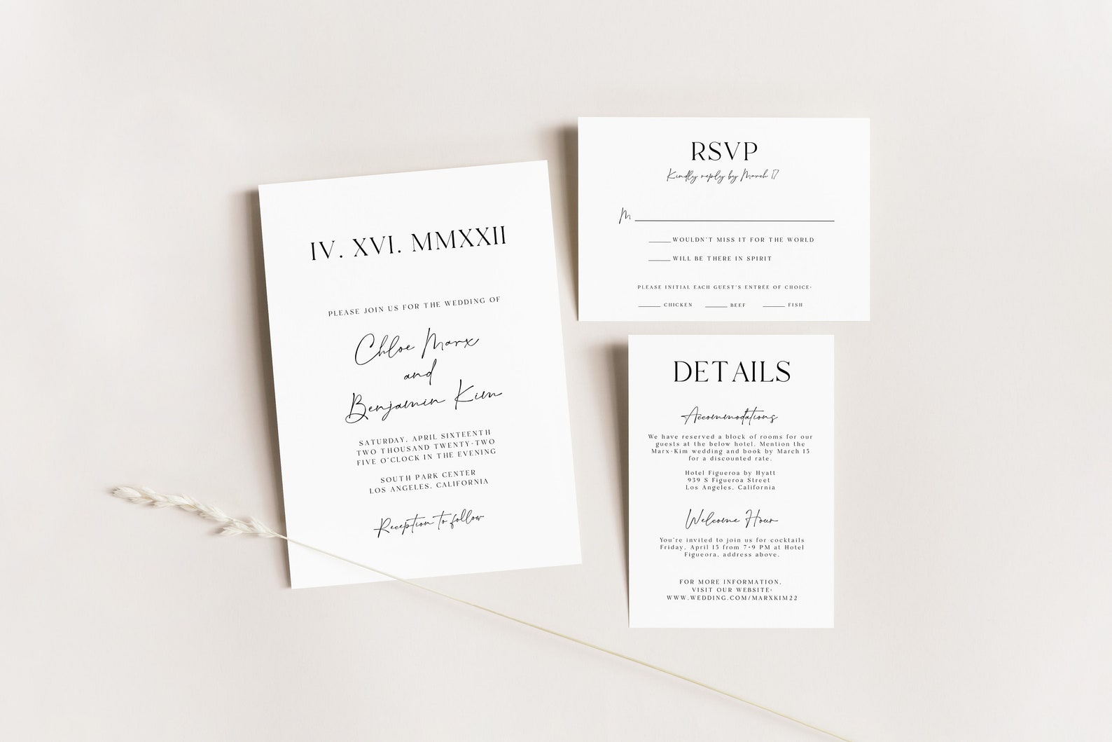 Minimalist Menu Template, Printable Modern Wedding Menu, Four Course