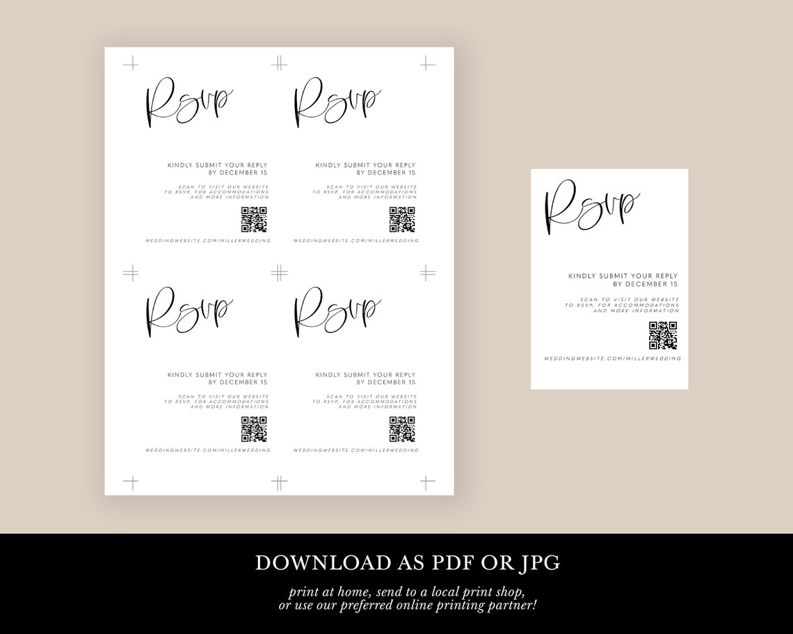 site RSVP enclosure card QR code wedding insert printable Etsy