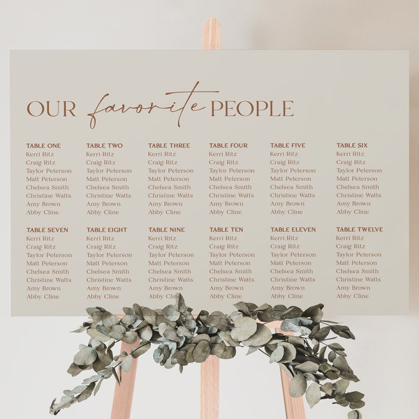 Printable Beige Wedding Seating Chart Template - Minimalist Design Instant Download PDF