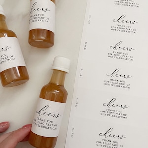 mini liquor bottle label TEMPLATE, editable modern wedding shot labels, welcome bag favors, customizable 1.5x4 inch alcohol stickers