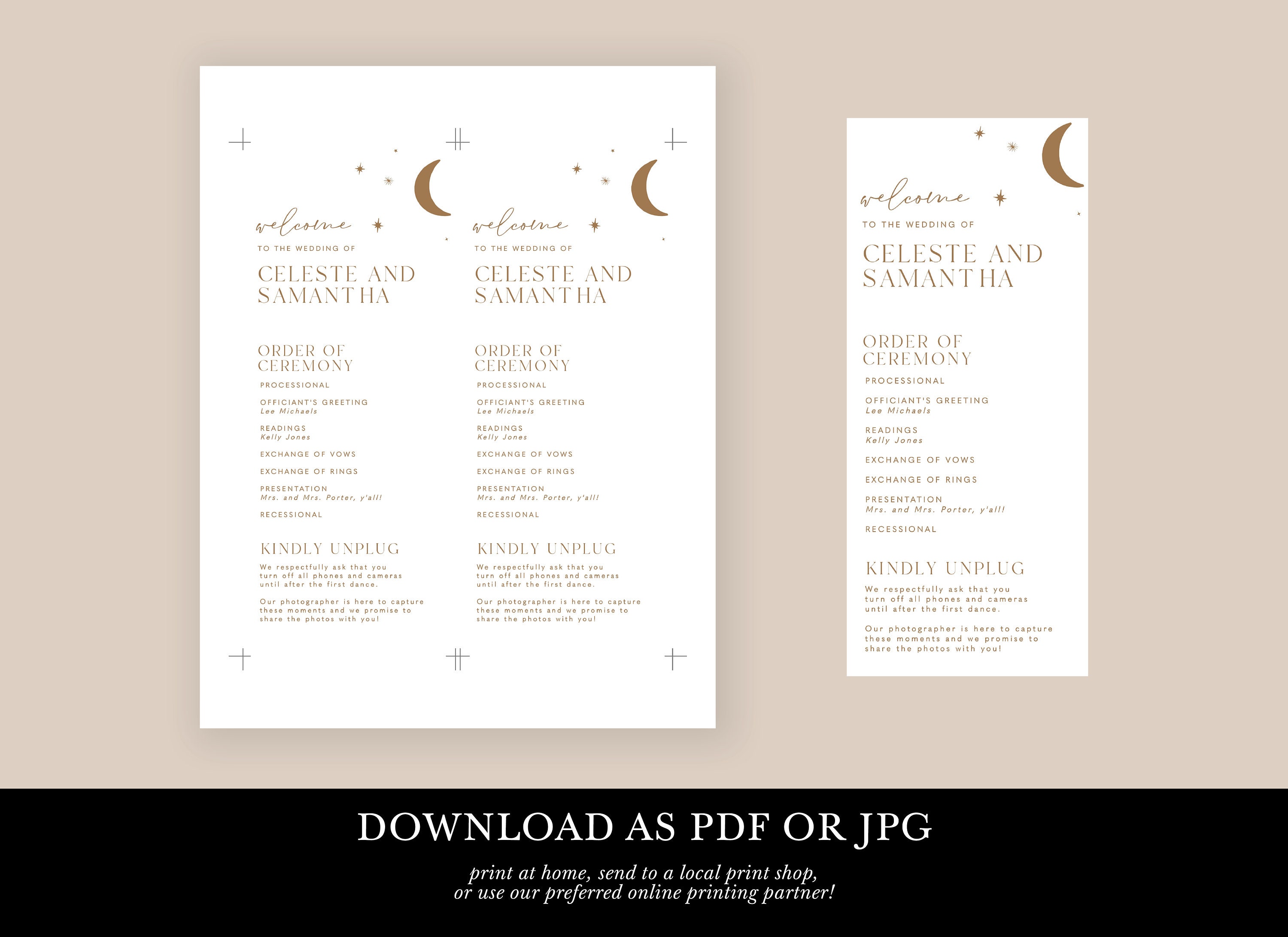 Celestial Wedding Program Template Printable Moon and Stars | Etsy