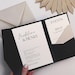 diy minimalist pocket wedding invitation template, printable black and white wedding invitation set with insert cards, editable download