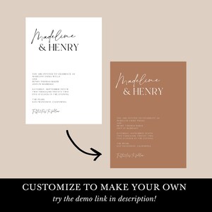minimalist wedding invitation set, printable modern reception invite template, with RSVP card, simple black and white typography, download image 5