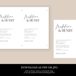 minimalist wedding invitation set, printable modern reception invite template, with RSVP card, simple black and white typography, download image 6