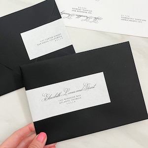 DIY 結婚式招待状宛名ラベル、印刷可能なロマンチックなスクリプト封筒ステッカー テンプレート、クラシックなラップアラウンド ゲスト宛名ラベル、ダウンロード