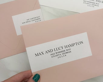 modelo de etiqueta de endereço moderno, etiqueta para impressão de 8 x 2 polegadas para convites de casamento, download de endereçamento de envelope editável