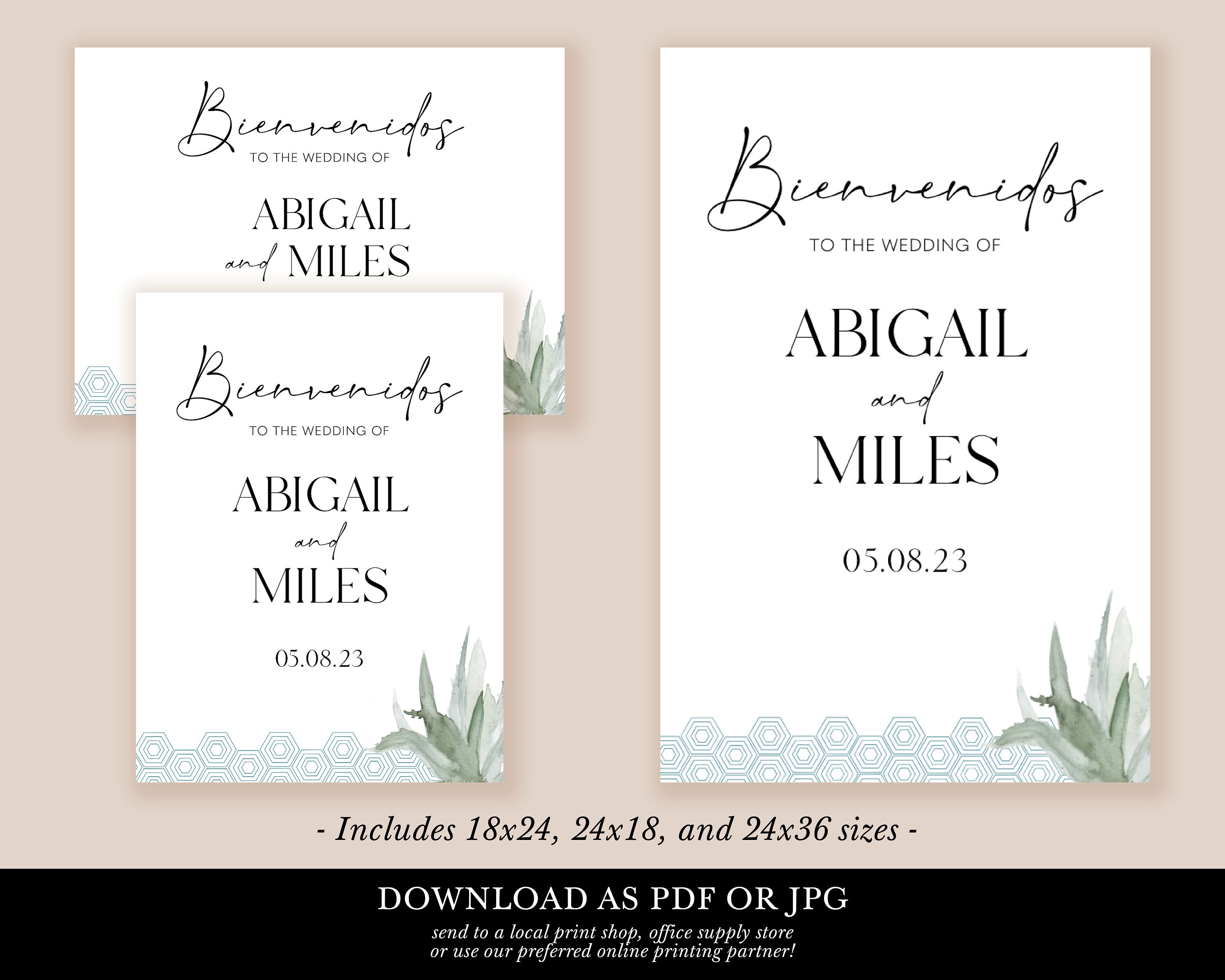 Bienvenidos wedding welcome sign template Mexico agave -  Portugal