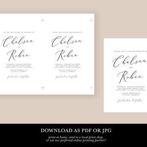 romantic pocket wedding invitation kit, minimalist pocket folder template, printable DIY wedding invitation set, QR code RSVP card download image 7