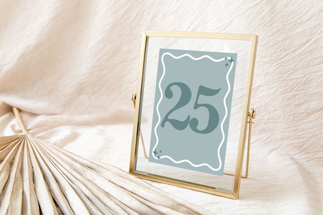 Printable Wavy Table Numbers, Retro Dusty Blue Squiggle, Funky Wedding ...