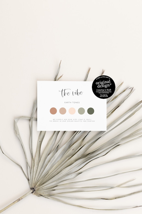editable wedding attire card, dress code color palette template, printable wedding vibe color card, recommended guest attire, download