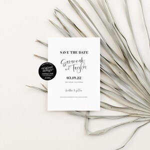 modern wedding template bundle, diy pocket wedding invitation set, printable whimsical save the date, simple black and white program menu image 4