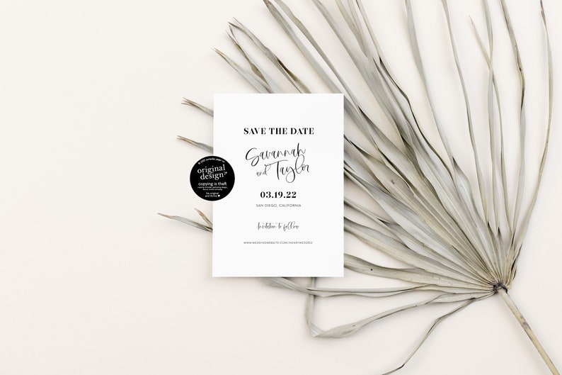 modern wedding template bundle, diy pocket wedding invitation set, printable whimsical save the date, simple black and white program menu image 4