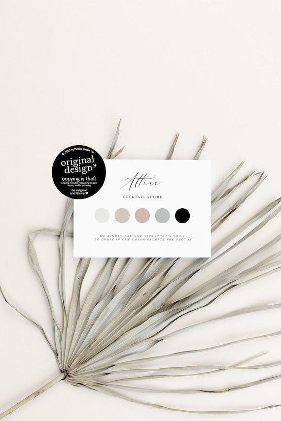 editable wedding attire insert, printable color palette dress code card, please wear neutrals, mood board for guests, modern download