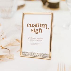 modèle de signe modifiable 8x10, signe personnalisé de police rétro imprimable, carte de mariage et signe de cadeaux, carrelage beige en terre cuite, en mémoire aimante