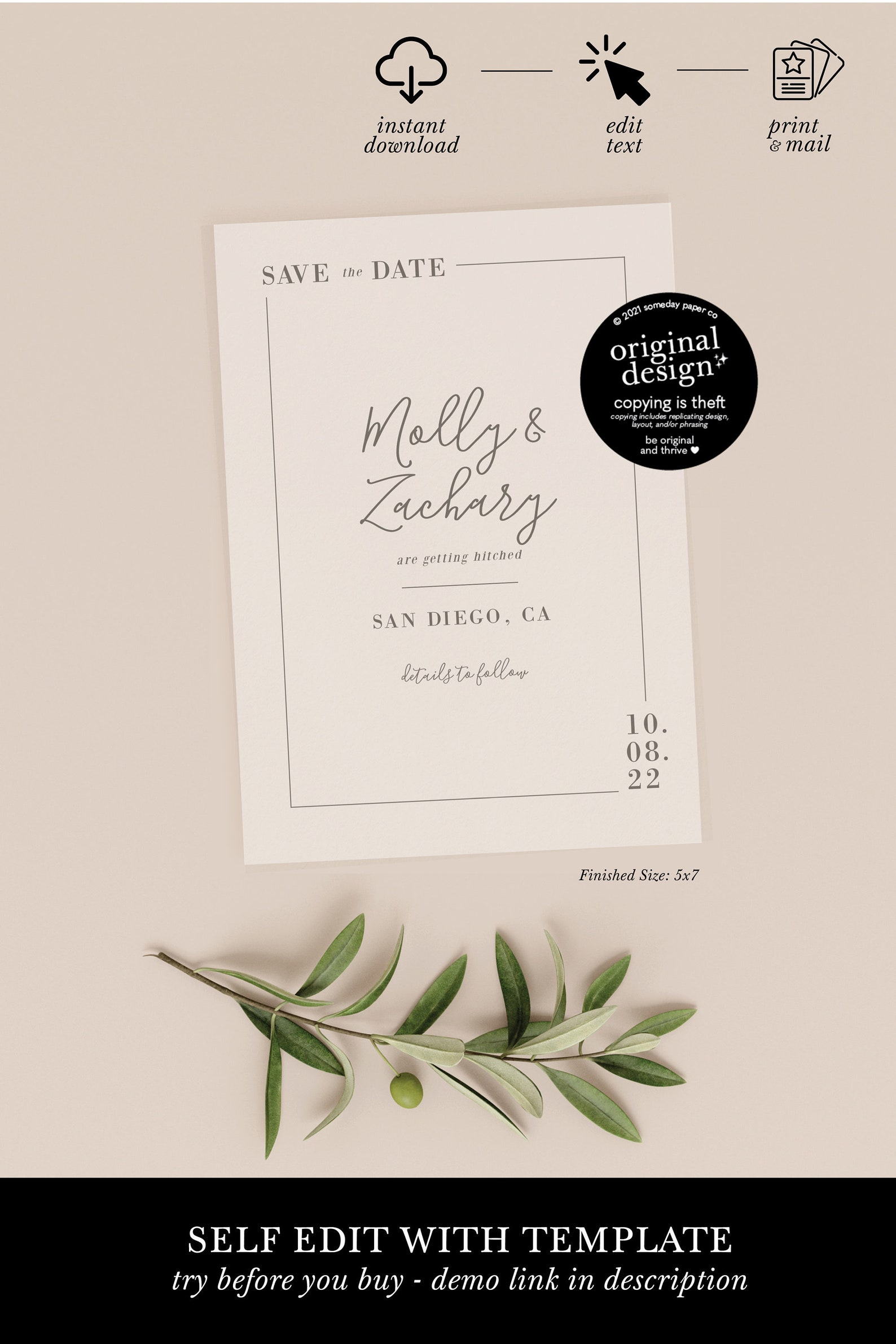 Vellum Overlay Save the Date Template Printable Modern Save Etsy