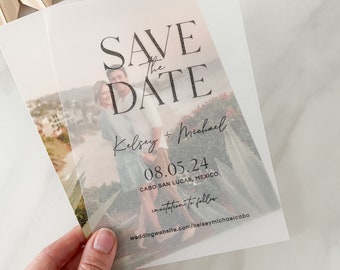 printable vellum save the date template with photo, diy translucent overlay save the date cards, editable download, modern wedding