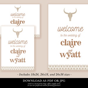 western wedding invitation bundle, longhorn save the date template, country wedding, retro cowboy, printable menu, welcome sign download image 7