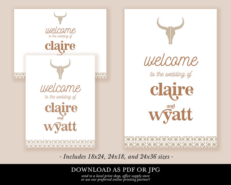western wedding invitation bundle, longhorn save the date template, country wedding, retro cowboy, printable menu, welcome sign download image 7