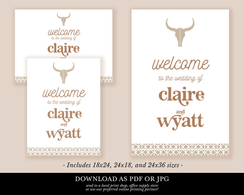 Western Hochzeit Einladungspaket, Longhorn Save the Date Vorlage, Country Hochzeit, Retro Cowboy, druckbares Menü, Willkommensschild Download Bild 7