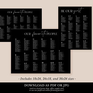 Modern Alphabetical Seating Chart Template, Printable Wedding Table ...