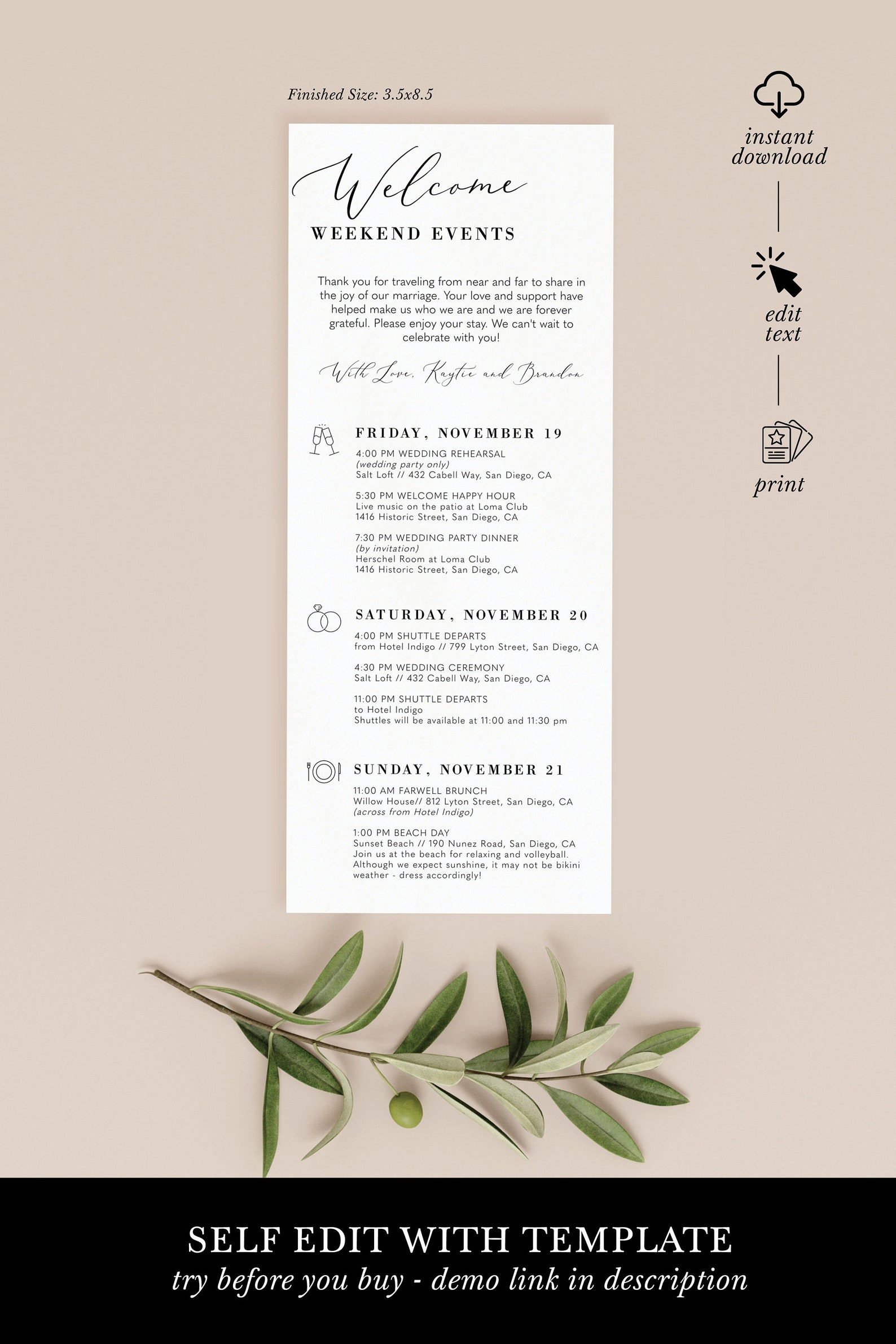 Editable Wedding Timeline Template Printable Weekend Schedule | Etsy