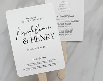 wedding program fan template, printable diy ceremony paddle fan, modern typography order of events, unplugged wedding, instant download