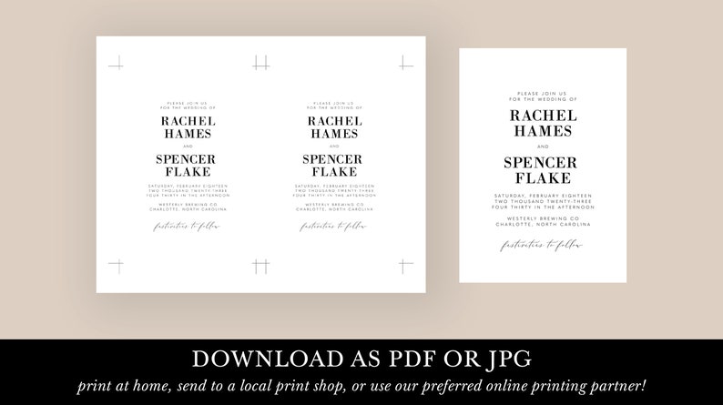 modern typography wedding invitation template, pocket invite set, printable minimalist black white and green, diy invitation kit image 8