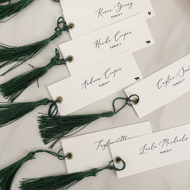 diy flat wedding place card template, printable 4x1.5 inch name card with space for tassel, skinny escort card, instant download image 1