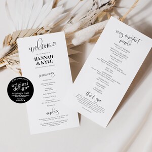 modern wedding template bundle, diy pocket wedding invitation set, printable whimsical save the date, simple black and white program menu image 10