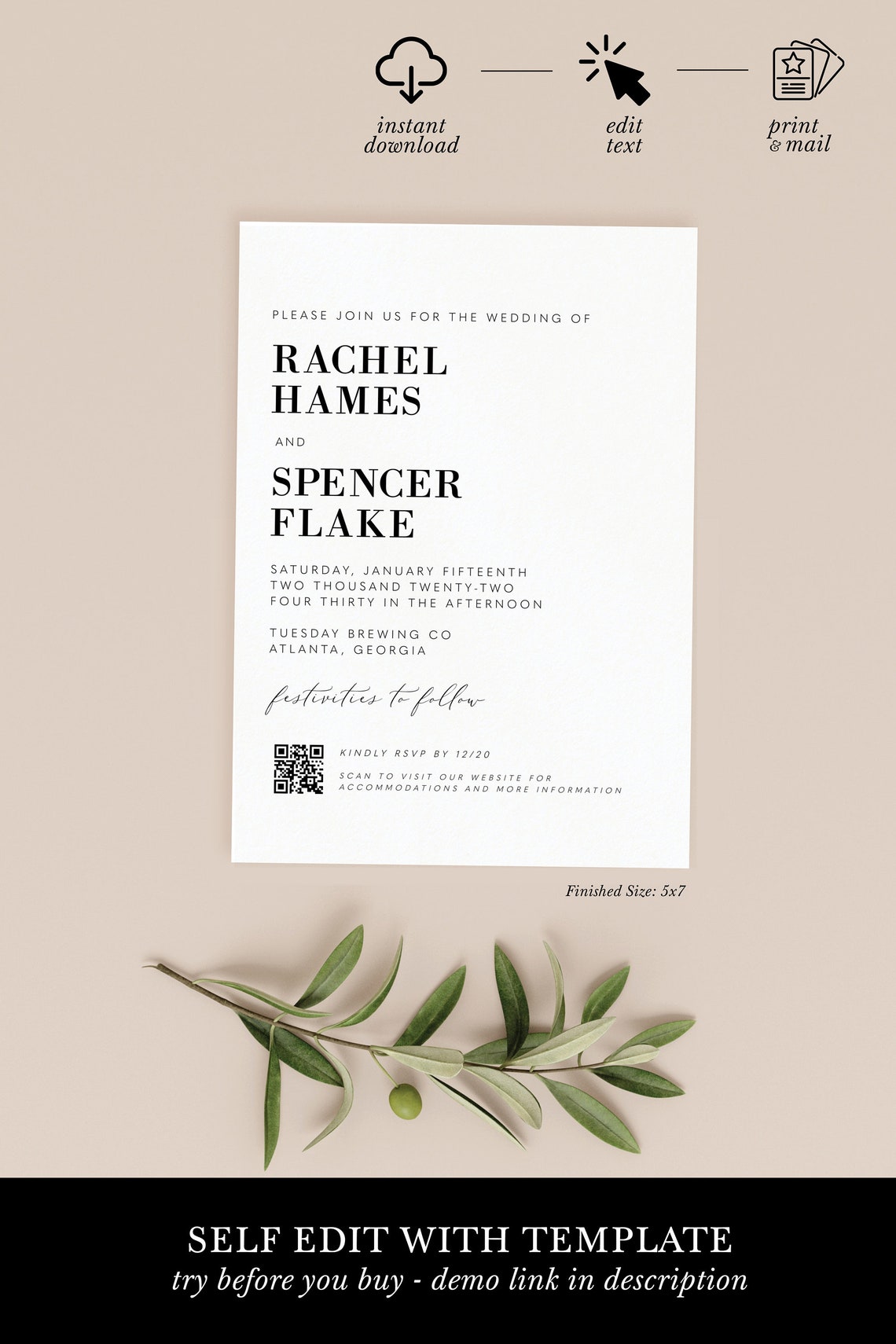 Qr Code Wedding Invitation Modern Wedding Reception - Etsy