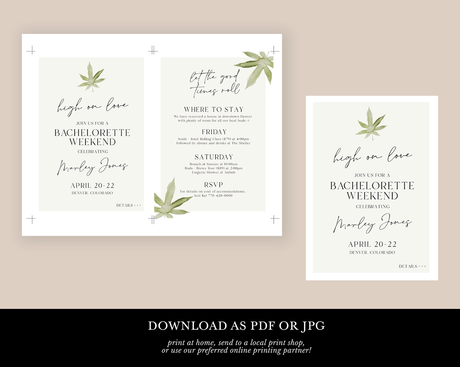 420 Bachelorette Invitation Template High on Love Cannabis Etsy