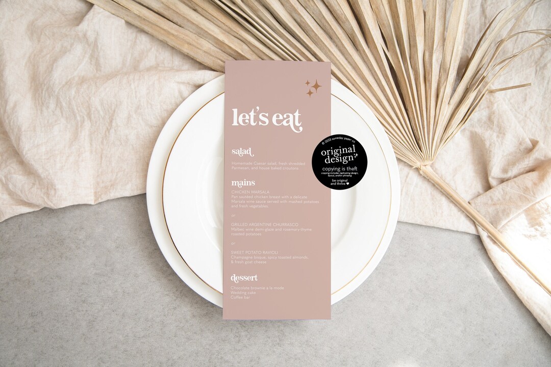 Blush Boho Retro Wedding Menus, Printable 70s Wedding Menu Template