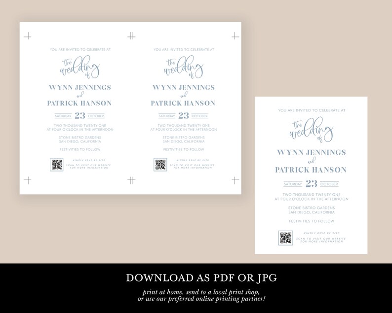 Wedding Invitation Template With Qr Code Printable Modern Etsy