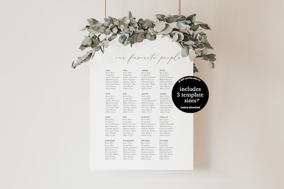 Printable Seating Chart Template Minimalist Black and White | Etsy
