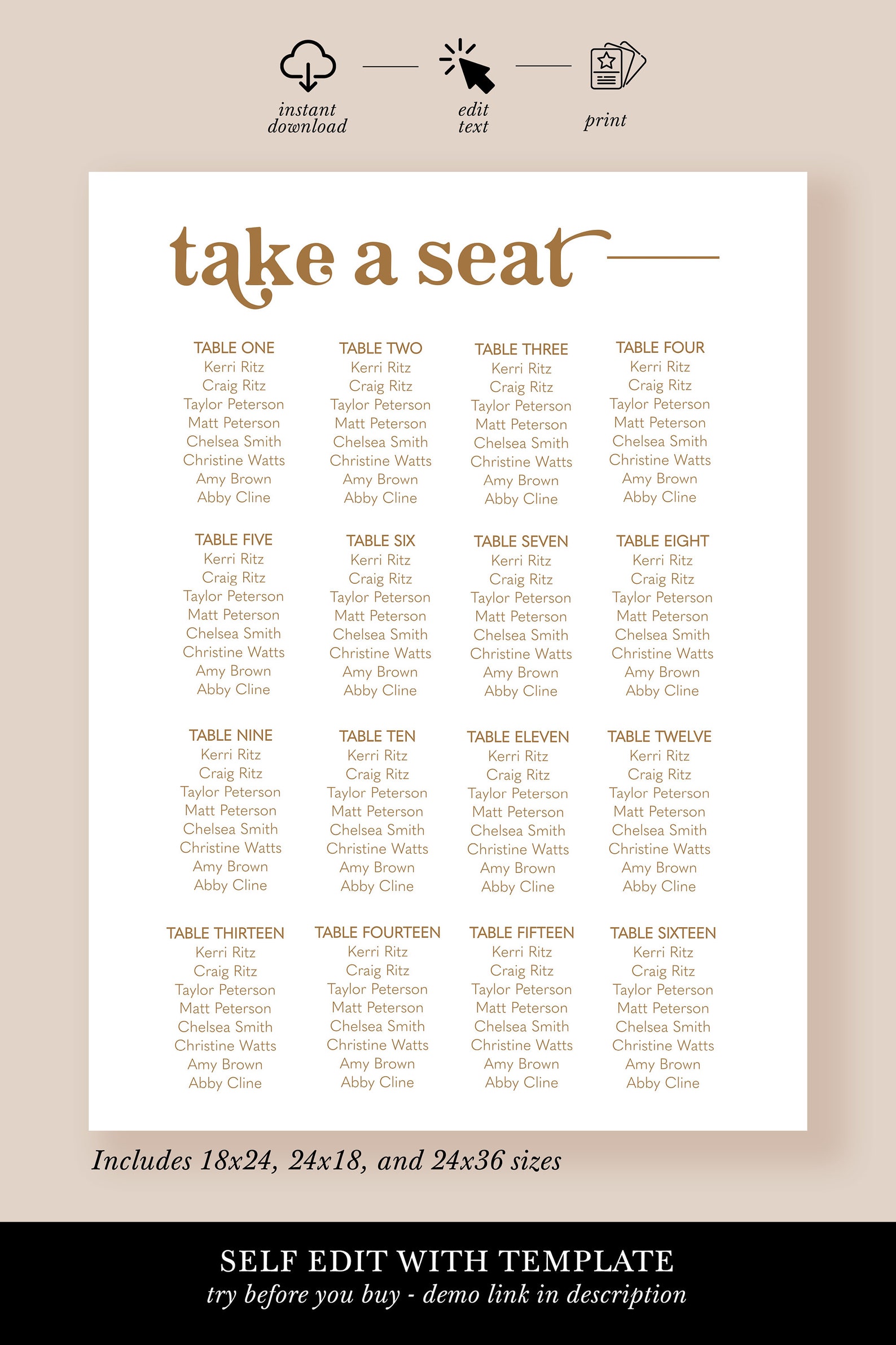 Printable Seating Chart Template Vintage Wedding Burnt Etsy