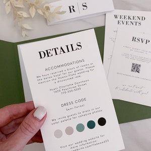 modern typography wedding invitation template, pocket invite set, printable minimalist black white and green, diy invitation kit image 6