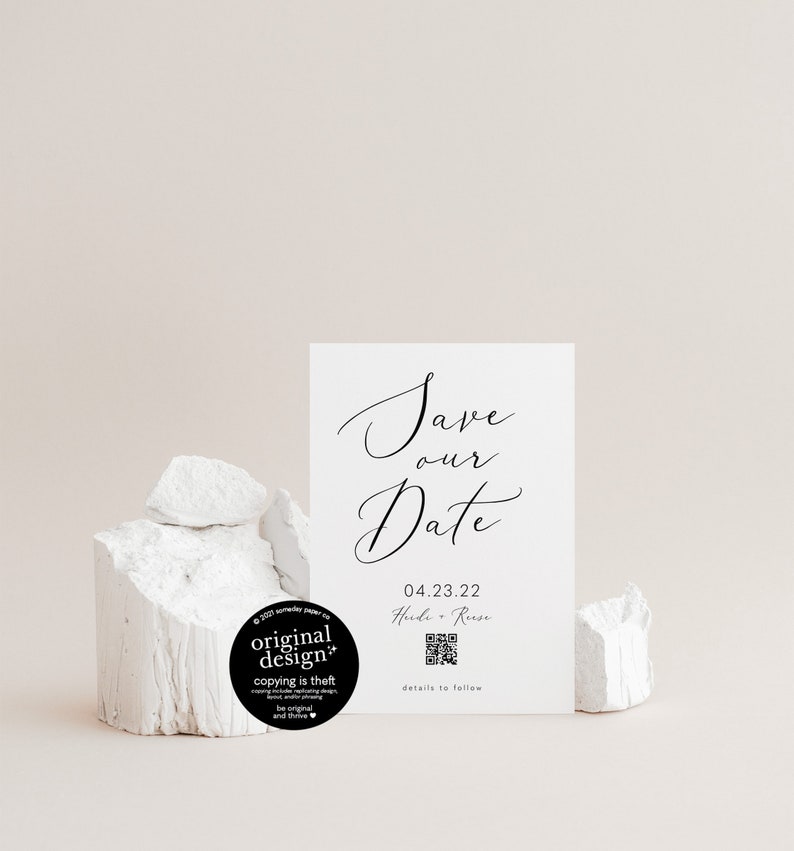 QR Code Save the Date Template Minimalist Save Our Date Card Etsy Ireland