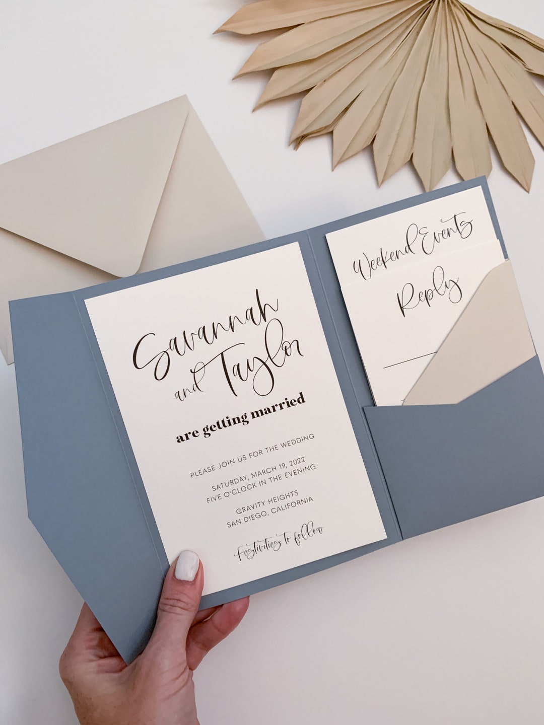 Pocket Wedding Invitation Template, Minimalist Invite Set With Belly