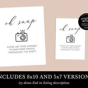 Disposable Camera Sign for Wedding, Printable Oh Snap, Capture the Love ...